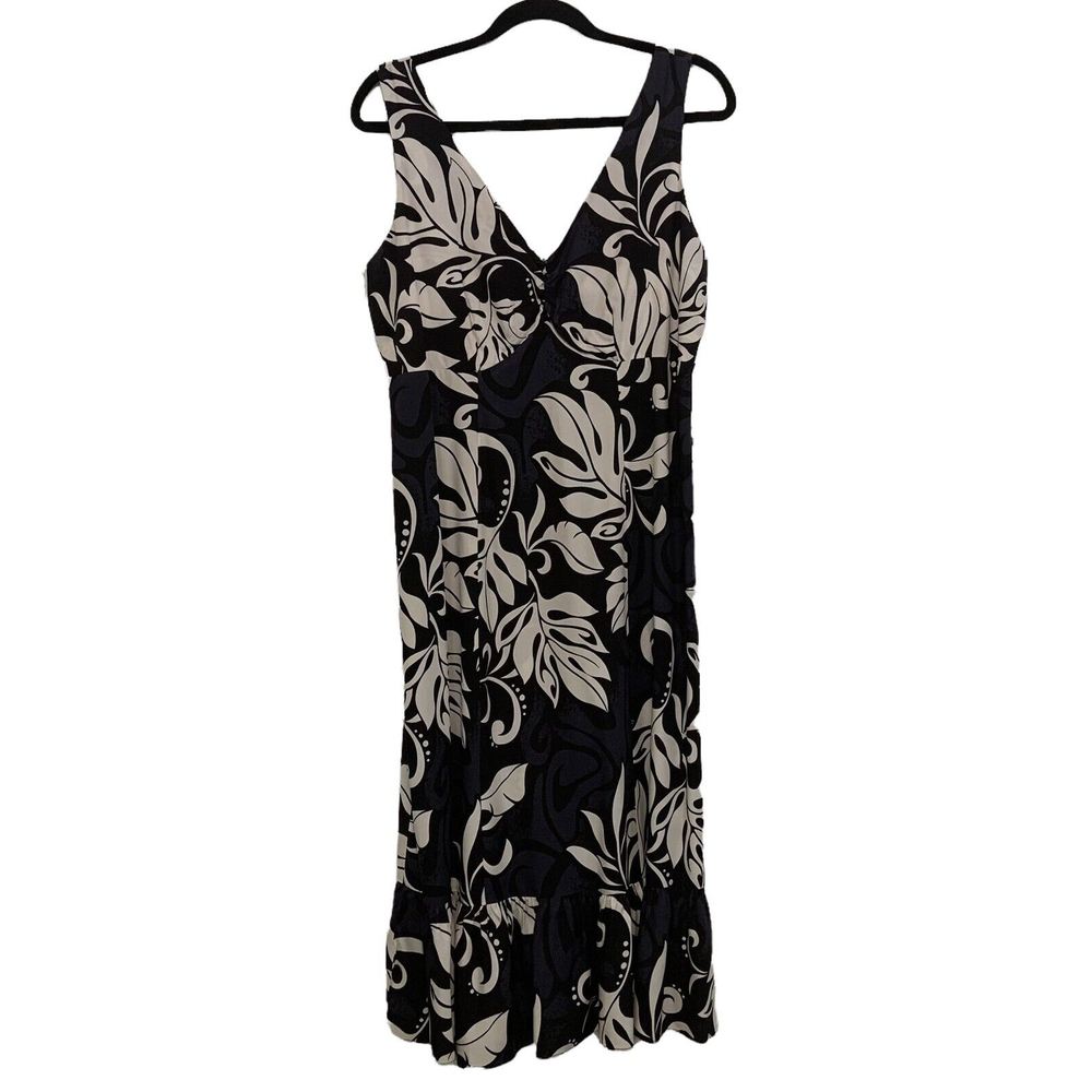 Vintage Hilo Hattie Womens Midi Dress Made in Hawaii Black White Size M Ruffle - Picture 10 of 11